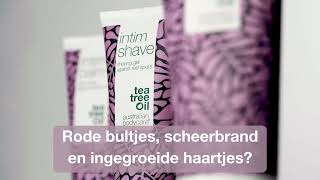 Een pakket met 3 producten tegen ingegroeide haartjes en rode bultjes in de schaamstreek [upl. by Maze]