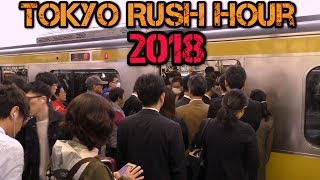 Japan Train Pushers Tokyo Rush Hour 4K Sobu Line 超混雑 JR錦糸町駅の朝ラッシュ [upl. by Margy]