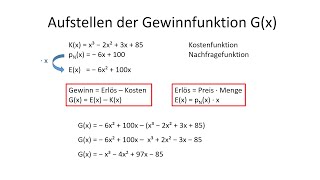 Aufstellen der Gewinnfunktion aus Nachfragefunktion Preisabsatzfunktion und Kostenfunktion [upl. by Wescott]