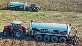 Interramento Liquame XXL  2× MASSEY FERGUSON 8s265  Ravizza Cargostar 4s  MANURE INJECTION [upl. by Cordeelia]