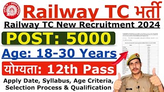 Railway TC TTE New Vacancy 2024  Railway TCTTE Syllabus Age Exam Pattern  Full Details [upl. by Genisia]