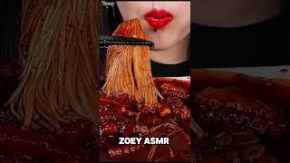 ASMR SPICY BLACK BEAN ENOKI MUSHROOMS OCTOPUS Credit ZOEY ASMR [upl. by Alaet]