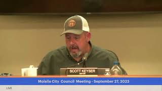 Molalla City Council Meeting September 27 2023 [upl. by Mathian]