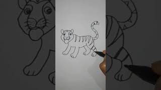 Cara menggambar Harimau  ide cara mudah membuat gambar shorts gambar drawing viral menggambar [upl. by Yellah]