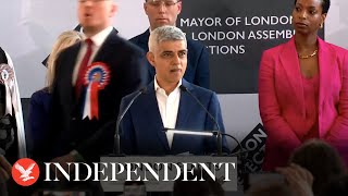 Moment Britain First London mayoral candidate interrupts Sadiq Khan’s victory speech [upl. by Adnarahs]