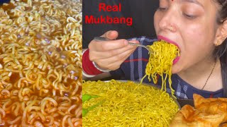 Real Mukbang Its Really Hard To Eat 🍝 5 Maggi Packet Noodles  Eating Paneer amp Macaroni Samosa [upl. by Anek]