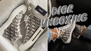 DIOR UNBOXING  SIZING  REVIEW  DIOR B23 OBLIQUE HIGH TOP  LAUREN CROWE [upl. by Aikat850]