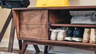 Modern Entryway Shoe Bench w 3D Carved Drawers  How To Build [upl. by Anilek]