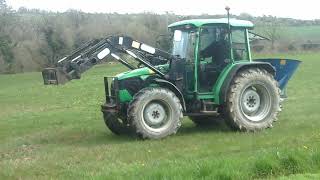 Deutz agroplus 70 with Fleming spreader [upl. by Oinesra]