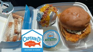 Captain D’s Cajun Catfish Sandwich Loaded Baked Potato amp Funnel Cake Stix Review [upl. by Acinoev]