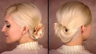 Elegant updo for medium long hair tutorial for work office Shoulder length bridesmaid hairstyle [upl. by Trinl]