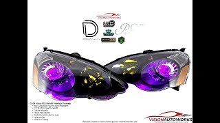 0204 Acura RSX Retrofit Headlights  25quot BiLED Turbine Demon Eyes Etching  VisionAutoworks [upl. by Annauj19]