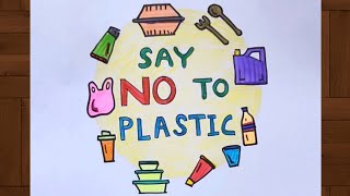 Say No to Plastic drawing  Say No to plastic poster  Plastic bag free day Drawing easy [upl. by Issor]