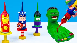 DIY jeringas con estilo de superhéroes hombre araña Hulk Capitán América Ironman con Arcilla [upl. by Letnohc]