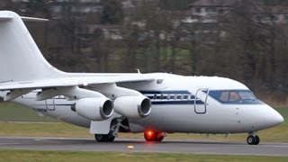 BAe 146100 Formula One Management Take Off at Airport BernBelp [upl. by Brink]