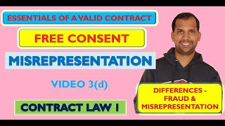 Misrepresentation  Fraud Vs Misrepresentation  Free Consent  Essentials of Valid Contract [upl. by Marquet]