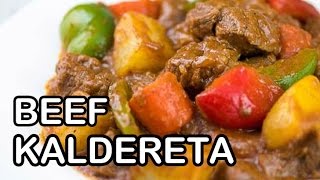 How to Cook Beef Kaldereta  Calderetang Baka Recipe  Panlasang Pinoy [upl. by Ehudd]