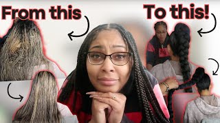 Doing Hair For The First Time Braided Ponytail with Braiding Hair [upl. by Yasmeen128]