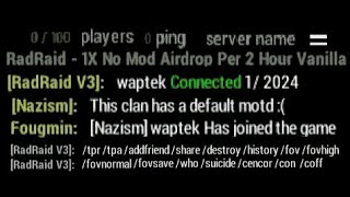 Radraid pro V3 1X No Mod AirDrop Per 2 Hour Vanilla legacy rust Fougmin clan has a default Motd [upl. by Annawaj219]