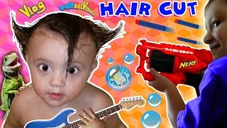 Shawns 1st Haircut ♪ FUNNY FAILS  Rock N Roll Baby FUNnel Vlog [upl. by Ellerrehs]