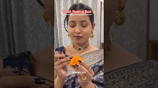 1 minute Festive Bun ❤️✨  Magic Pill hairhacks hairbun easybunhairstyle diwali2024 ootd grwm [upl. by Leumek]