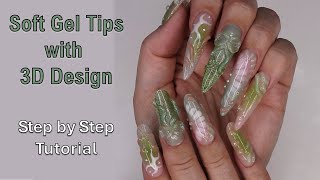 Soft Gel Extensions with Ombre and 3D design  Step by Step [upl. by Marylinda311]