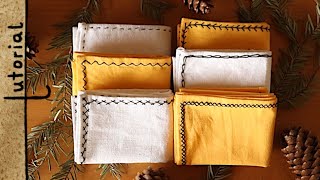 ✂ Making sustainable HandkerchiefsTissues  6 Basic Embroidery Stitches  DIY Tutorial [upl. by Hamil]