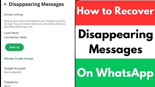 How to Recover Disappearing Messages On WhatsApp  Disappearing Messages WhatsApp [upl. by Aoht127]