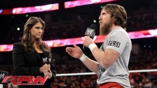 Daniel Bryan is furious with Stephanie McMahon about losing the WWE Title Raw August 19 2013 [upl. by Dloreg]