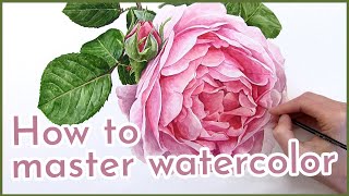 How to paint a watercolor rose  Realistic watercolor painting class with Anna Mason [upl. by Gavrilla]