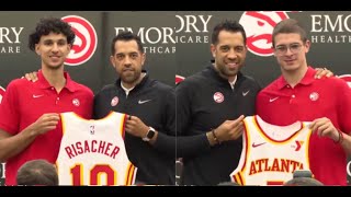 Atlanta Hawks introduces 2024 draft picks Zaccharie Risacher and Nikola Djurišić [upl. by Adnwahsat181]