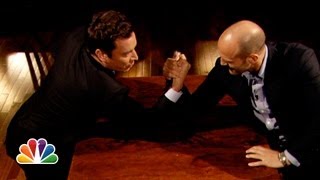 Jimmy Fallon and Jason Statham Arm Wrestle Late Night with Jimmy Fallon [upl. by Kciredorb172]