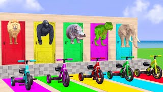 Cow Elephant Lion Gorilla Hippo Dinosaur Guess The Right Door ESCAPE ROOM CHALLENGE Game [upl. by Ymma614]