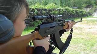 Pretty girl shooting scoped Saiga 762x39 [upl. by Sacttler]