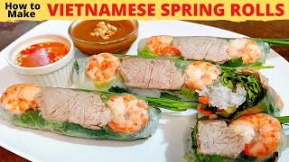 VIETNAMESE FRESH SPRING ROLLS  GOI CUON  Summer Rolls  With Peanut and Fish Sauce Dips [upl. by Sotos]