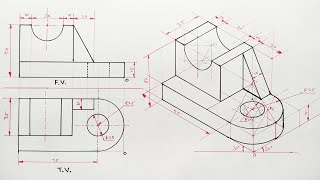 How to Draw Isometric Projections of Complex Shapes with Isometric Circles in Engineering Drawing [upl. by Gen288]