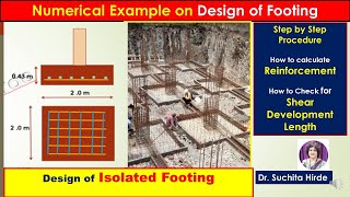 Design of Isolated Footing solved problem Reinforcement detail check for shear development length [upl. by Servais657]