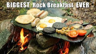 Biggest Bushcraft Breakfast cooked on a Rock in the Rain [upl. by Adnaral243]