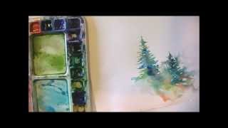 How to Paint Lively Pine Trees in Watercolor [upl. by Eeliak]