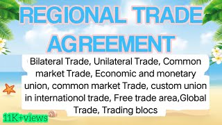 Regional Trade Agreement Bilateral tradeUnilateral trade [upl. by Godliman]