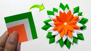 Independence Day Paper Flower Making Idea  Diy Tricolor Paper Flower Craft  Independence Day Craft [upl. by Eillo]