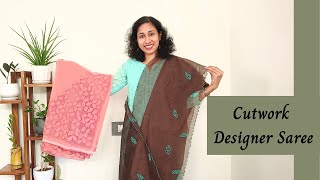 Cutwork Embroidery Designer Sarees  Full border cutwork saree  simple and elegant design [upl. by Petronille]