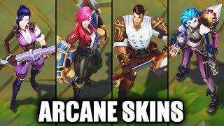 All Arcane Skins Spotlight Jinx Caitlyn Jayce Vi League of Legends [upl. by Camroc]