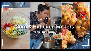 Easy Corn amp Halloumi Fritters with Hot Honey l Corn Fritter Starters l Appetiser l Arubakes [upl. by Imac]