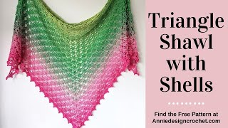 Crochet Triangle Shawl with Shells [upl. by Yenetruoc129]