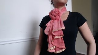 Scarf style tip  How to wear long scarf as a flower tie [upl. by Ylen32]