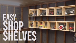 Floating Garage Shelves  Shop Storage  DIY Woodworking [upl. by Ecydnak]