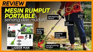 Cara Pasang Mesin Rumput Portable  LADDERMAN 12V Lithium Battery Cordless Grass Trimmer Lawn Mower [upl. by Ardnossak282]