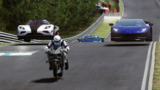 Kawasaki Ninja H2R Supercharged vs Hypercars at Nordschleife [upl. by Olraced]