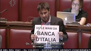 M5S Di Battista in Parlamento quotGiù le Mani da Banca dItaliaquot  Battibecco in Aula [upl. by Elison377]